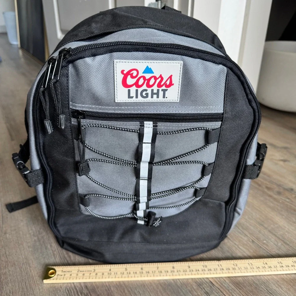 Coors Light 3 Zip Pocket Promo Backpack Grey Black‎ Bungee Cord Tailgate Bag